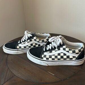 Black checkerboard Vans. Size 7 women’s